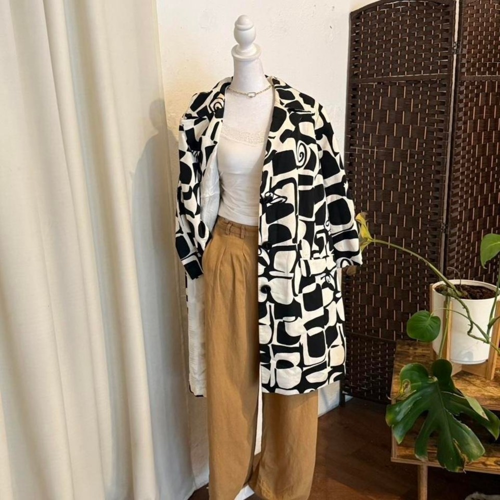 Alfani Black and White Abstract Print Blazer Coat Size 2X